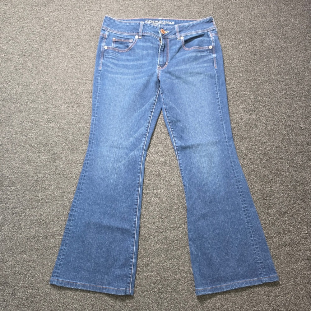 American Eagle Kick Boot Blue Jeans Womens 12 Short Super Stretch Denim Mid Rise